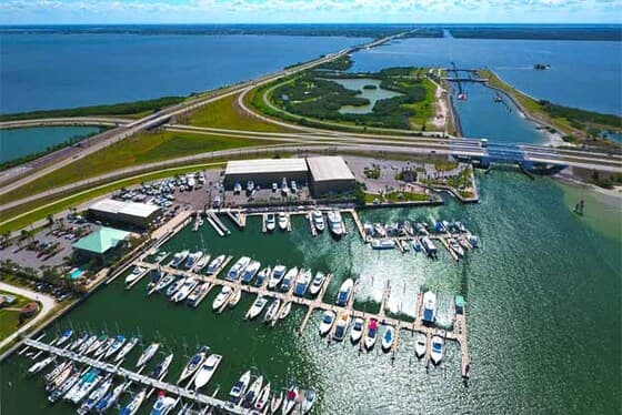 Sailboats docked at a Florida marina