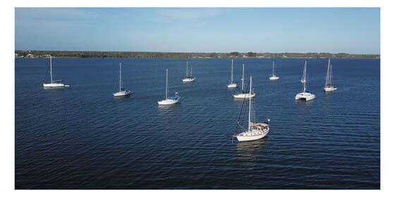 Sailboats anchored near Marker 21 on the Indian River, Florida