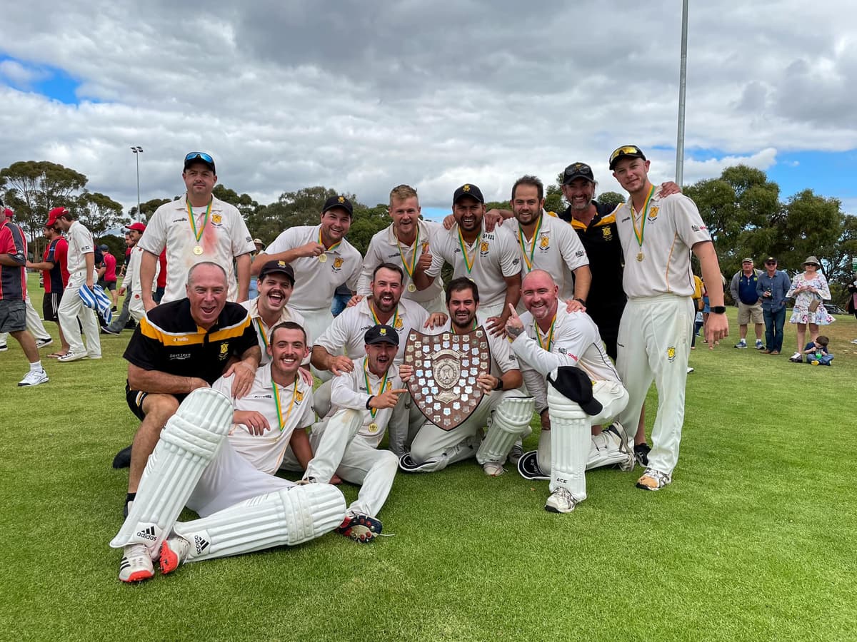 Para Hills Cricket Club A1 Premiership celebration — players with trophy
