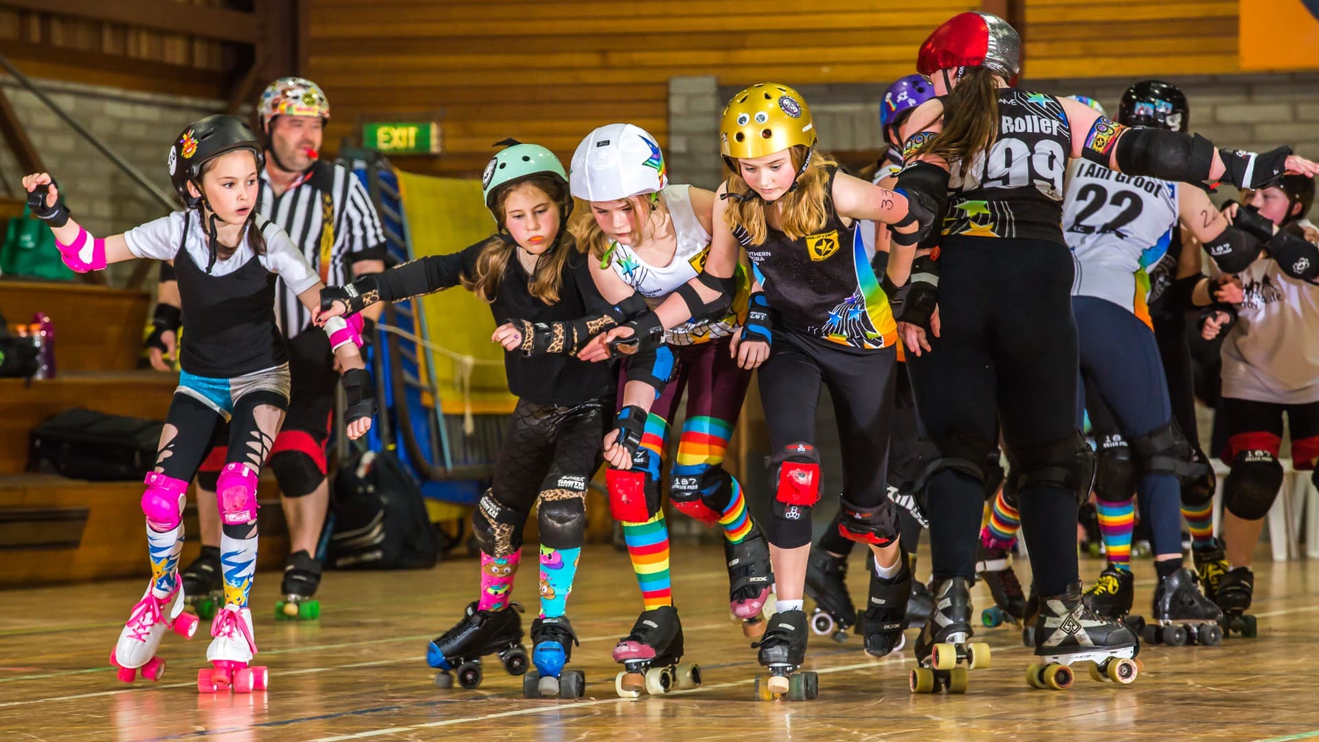 Roller sports athletes in action at a Skate Victoria event