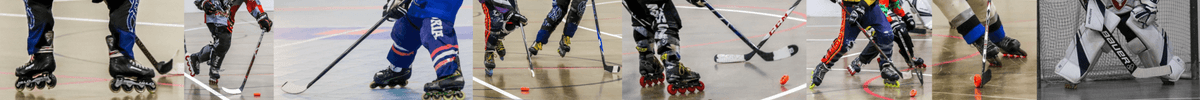 Inline hockey players competing
