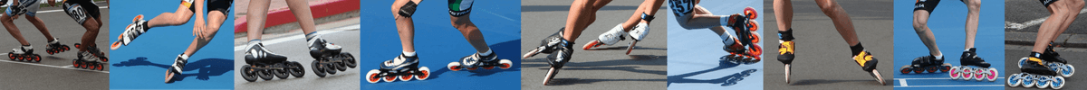 Speed skaters racing on an outdoor track