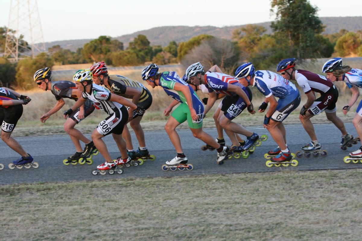 Junior speed skaters competing at a club event