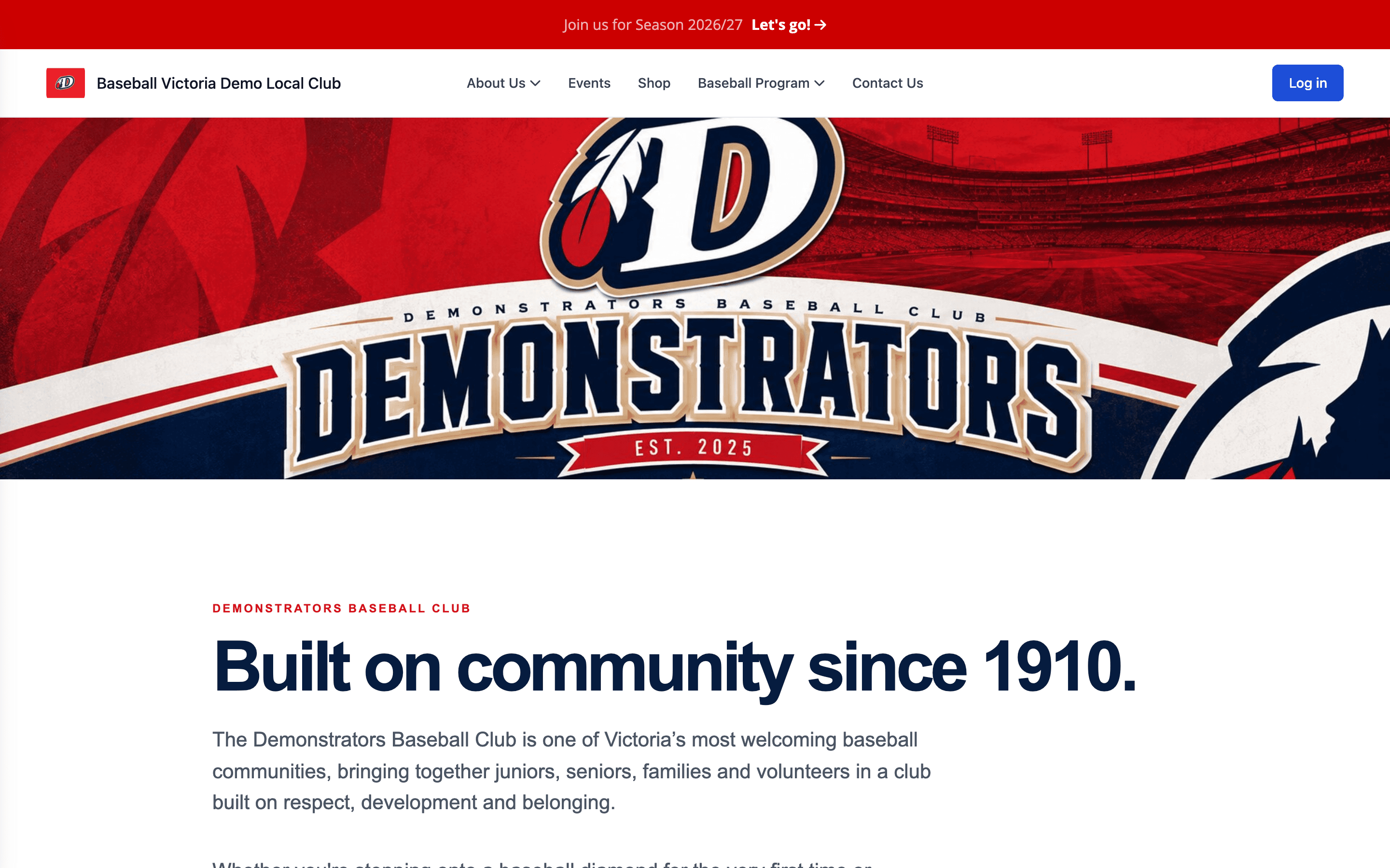 bvdlc.tidyhq.com homepage, built in TidyHQ Web Pages