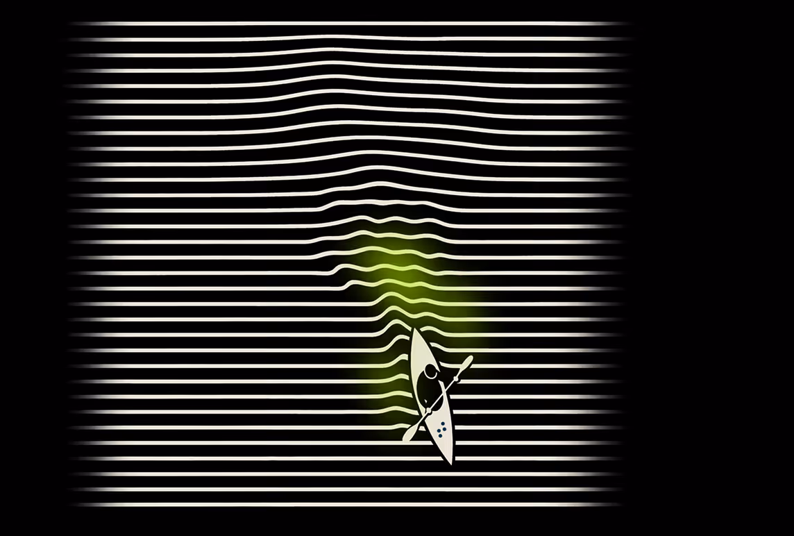 Glowing green wavy organic lines forming a flowing shape on dark background