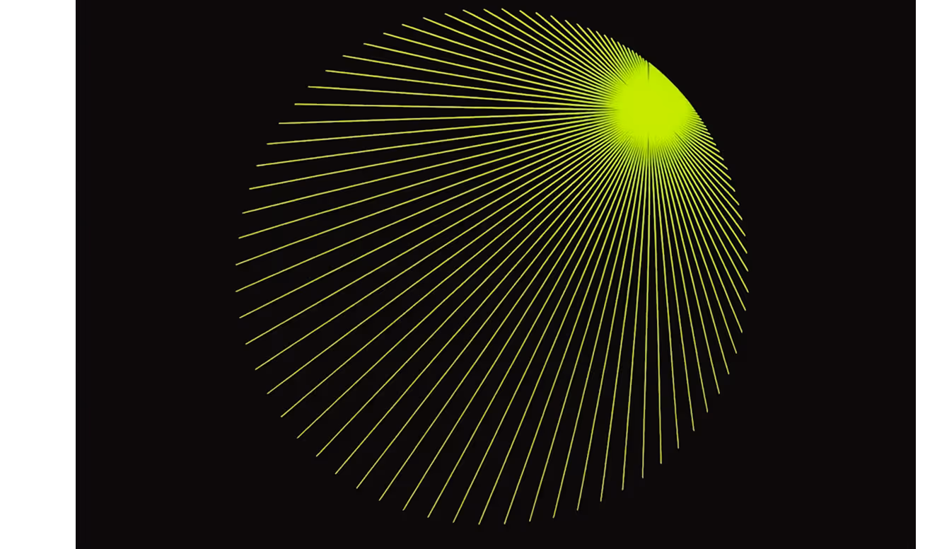 Glowing green sphere composed of spiral concentric lines on dark background