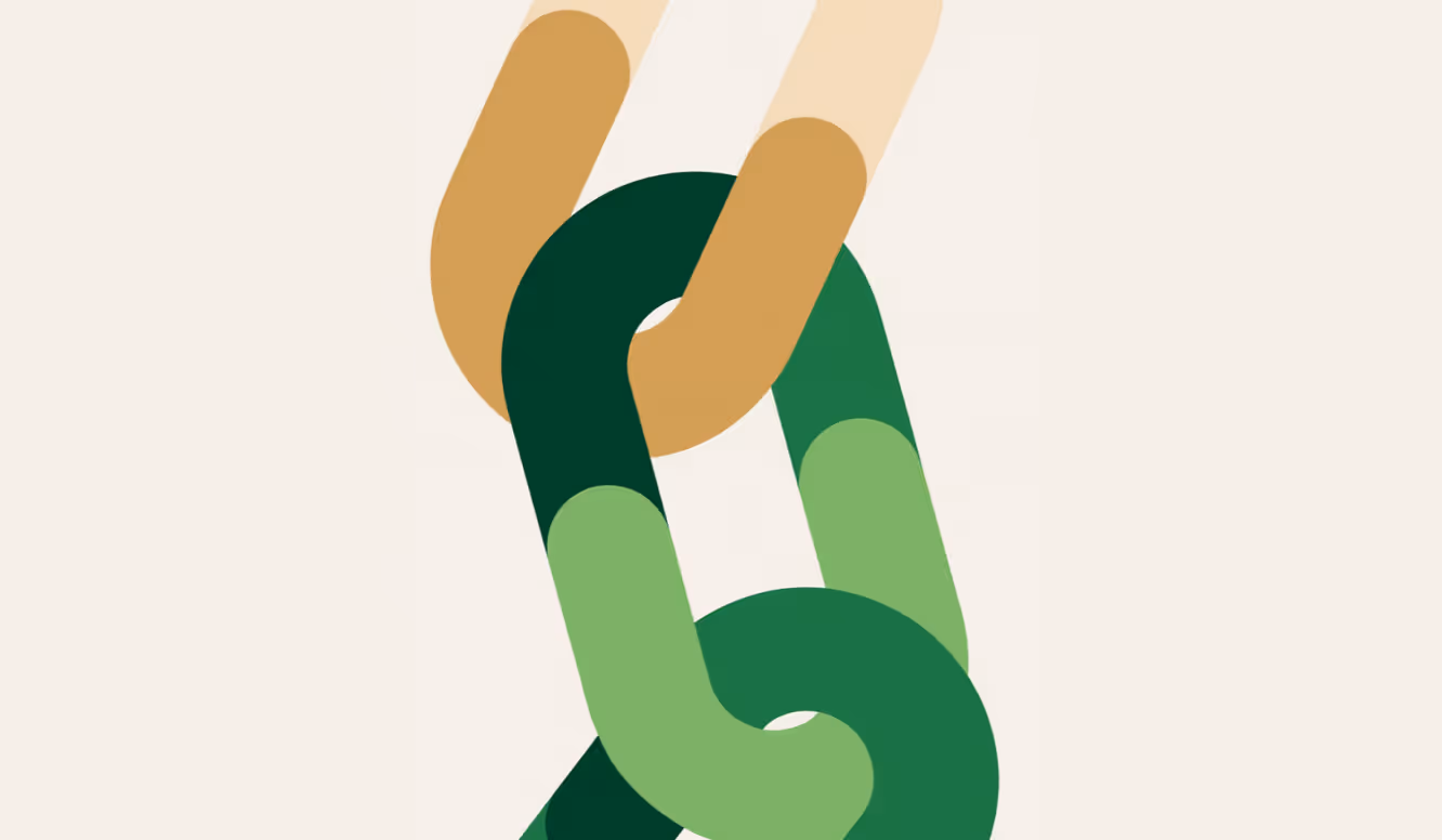 Chain-link graphic in green and tan tones