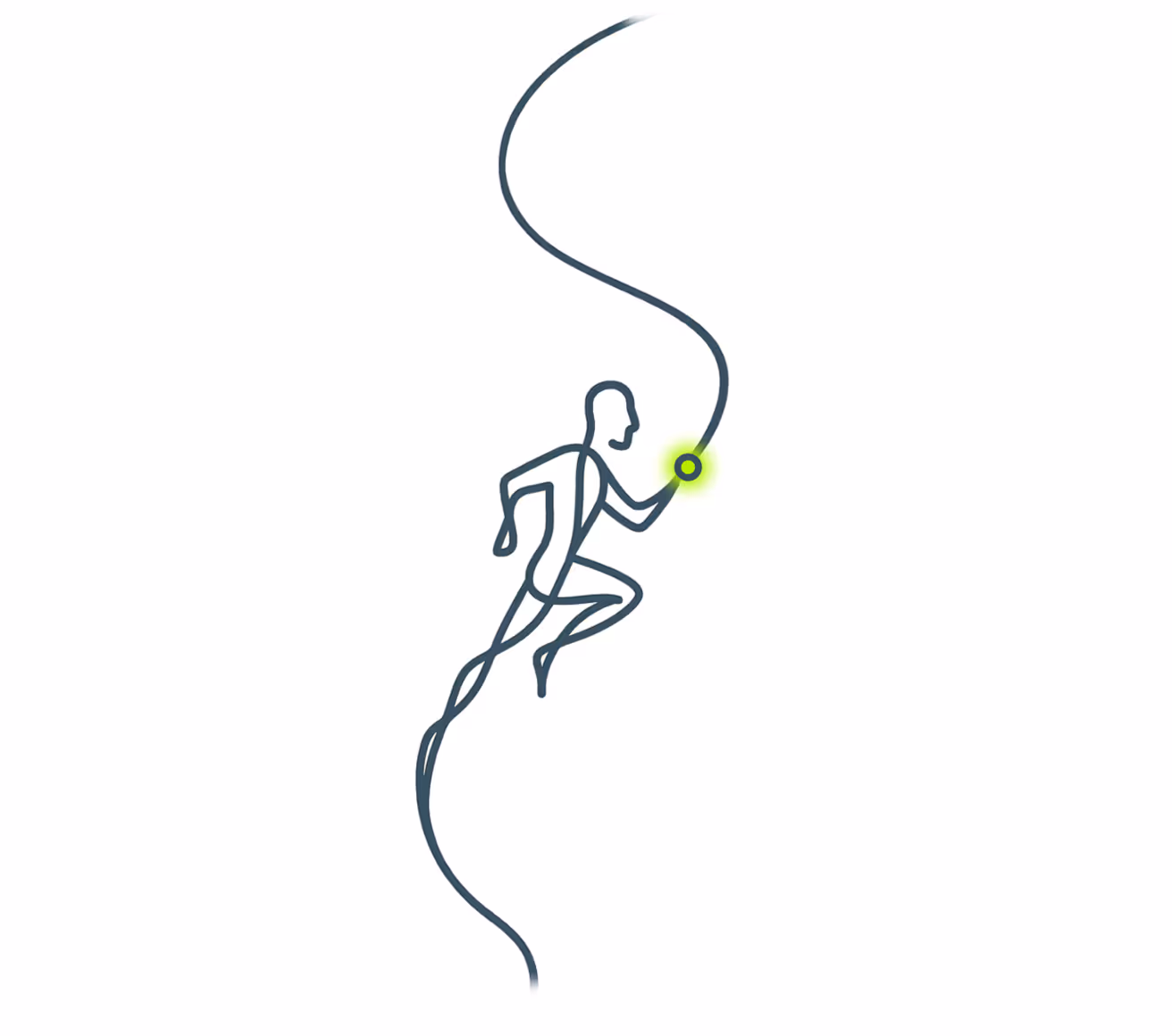 Minimal line illustration of a figure running or leaping